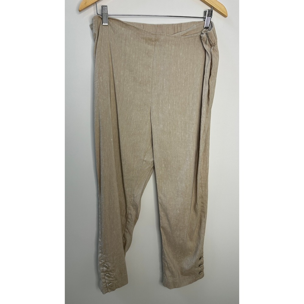 J Jill Stretch 100% Linen Pants Button Hem Ankle Tan Beige Coastal Travel Resort - Picture 12 of 12
